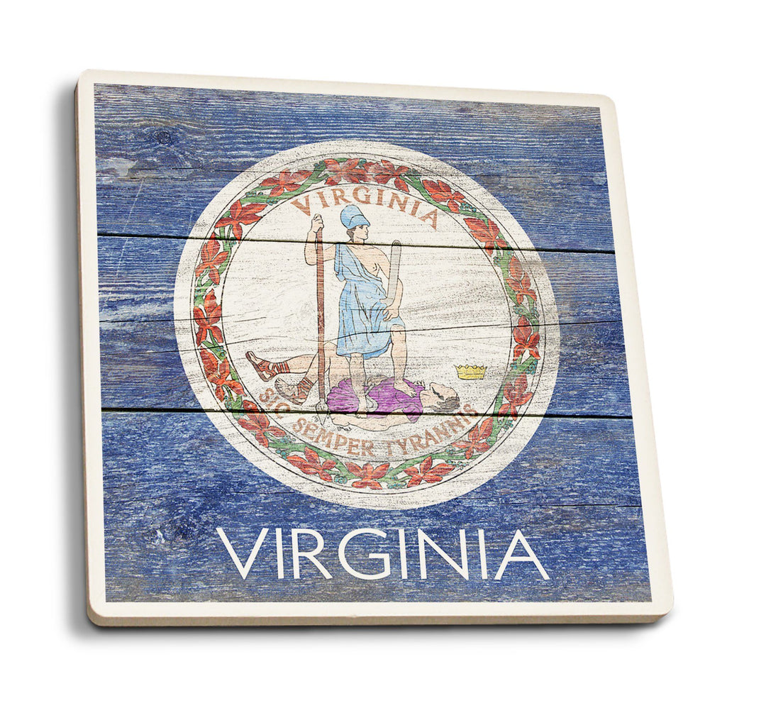 Coasters (Rustic Virginia State Flag, Lantern Press Artwork) Lifestyle-Coaster Lantern Press 