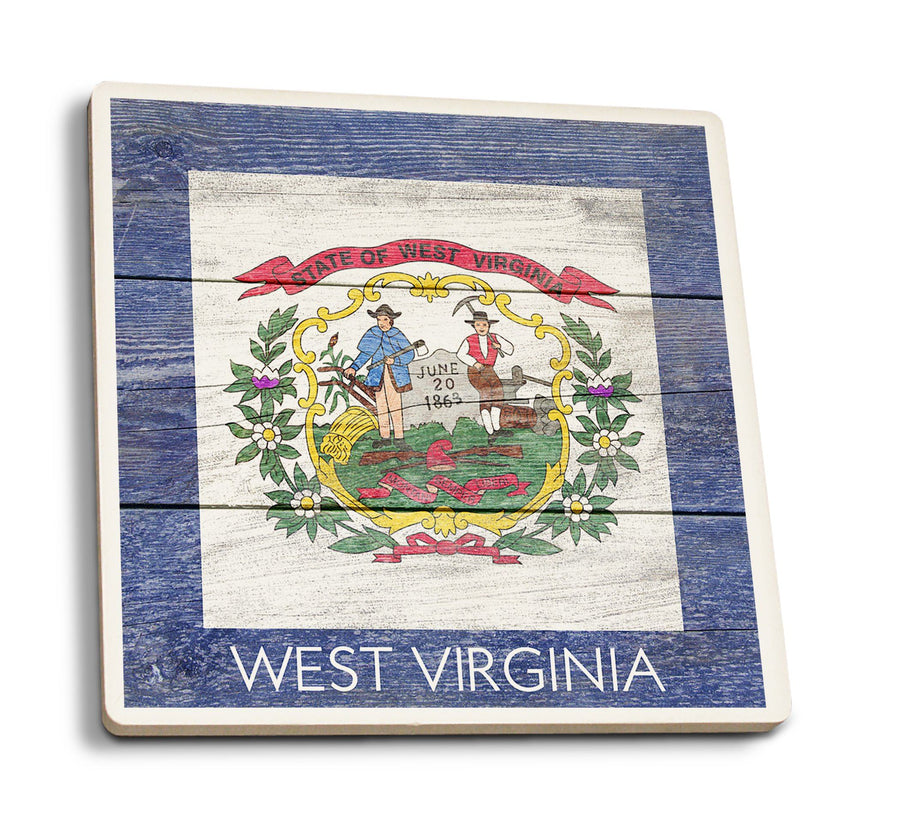 Coasters (Rustic West Virginia State Flag, Lantern Press Artwork) Lifestyle-Coaster Lantern Press 
