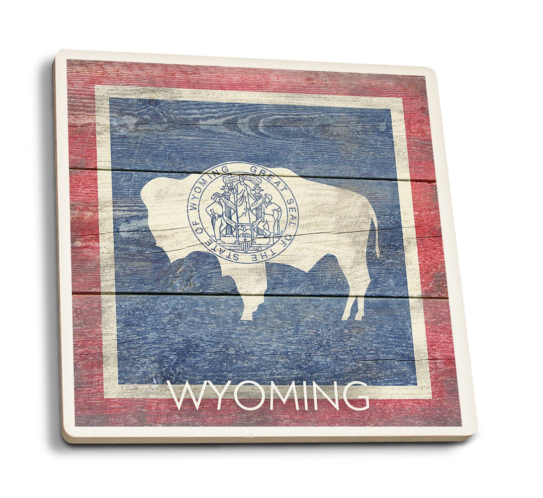 Coasters (Rustic Wyoming State Flag, Lantern Press Artwork) Lifestyle-Coaster Lantern Press 