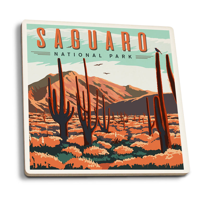 Coasters (Saguaro National Park, Desert Scene with Cactus, Lantern Press Artwork) Lifestyle-Coaster Lantern Press 
