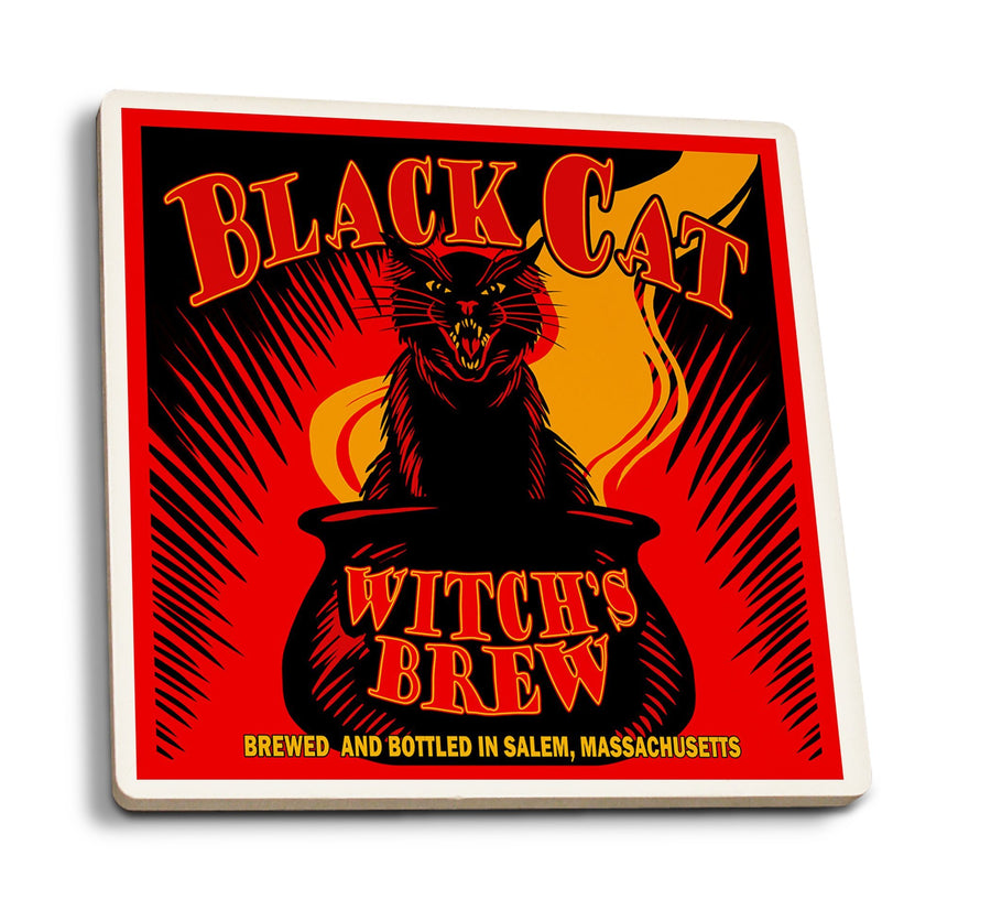 Coasters (Salem, Massachusetts, Black Cat Witch's Brew, Lantern Press Artwork) Lifestyle-Coaster Lantern Press 
