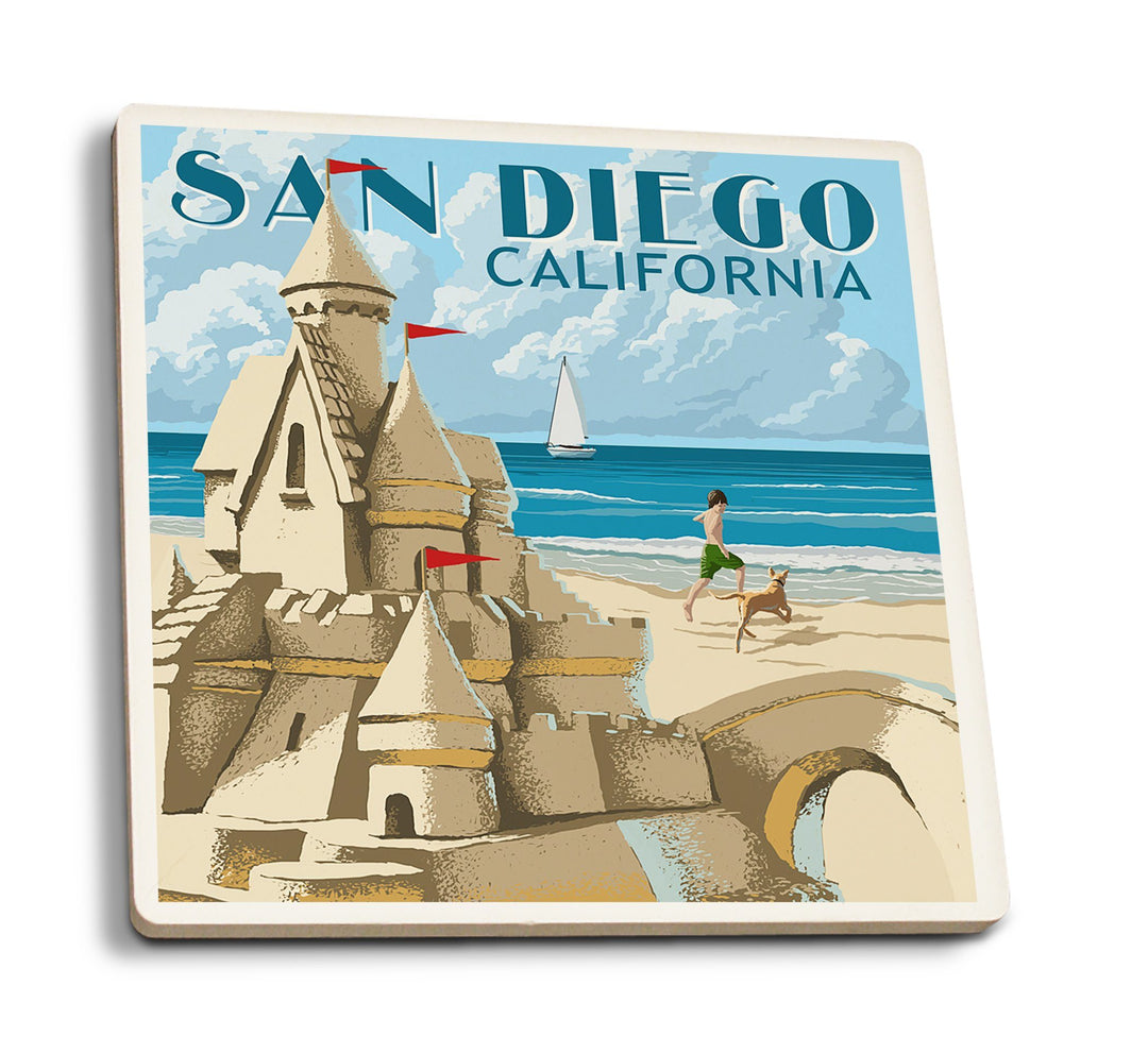 Coasters (San Diego, California, Sandcastle, Lantern Press Artwork) Lifestyle-Coaster Lantern Press 