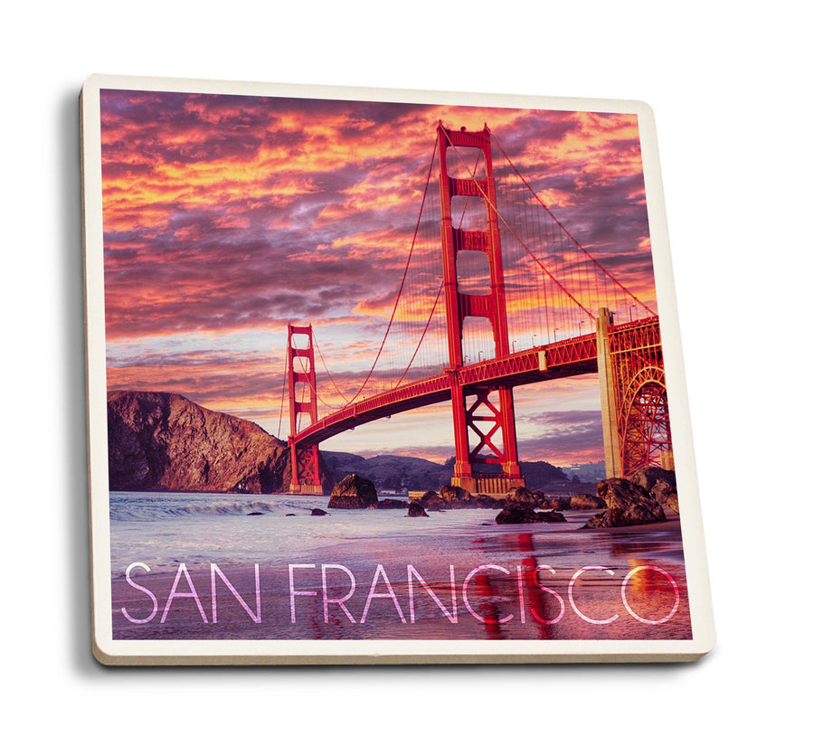 Coasters (San Francisco, California, Golden Gate Bridge & Sunset, Lantern Press Photography) Lifestyle-Coaster Lantern Press 