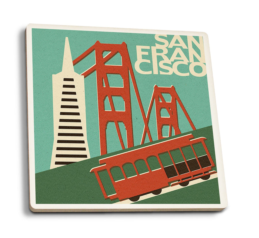 Coasters (San Francisco, California, Woodblock, Lantern Press Artwork) Lifestyle-Coaster Lantern Press 