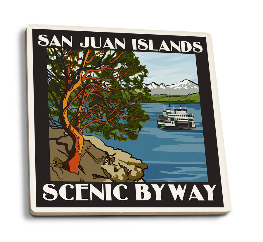 Coasters (San Juan Islands Scenic Byway, Washington, Official Logo) Lifestyle-Coaster Lantern Press 