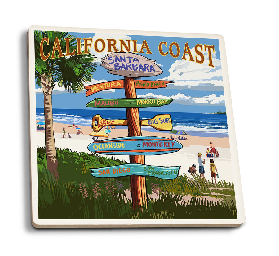 Coasters (Santa Barbara, California, Destinations Sign, Lantern Press Artwork) Lifestyle-Coaster Lantern Press 