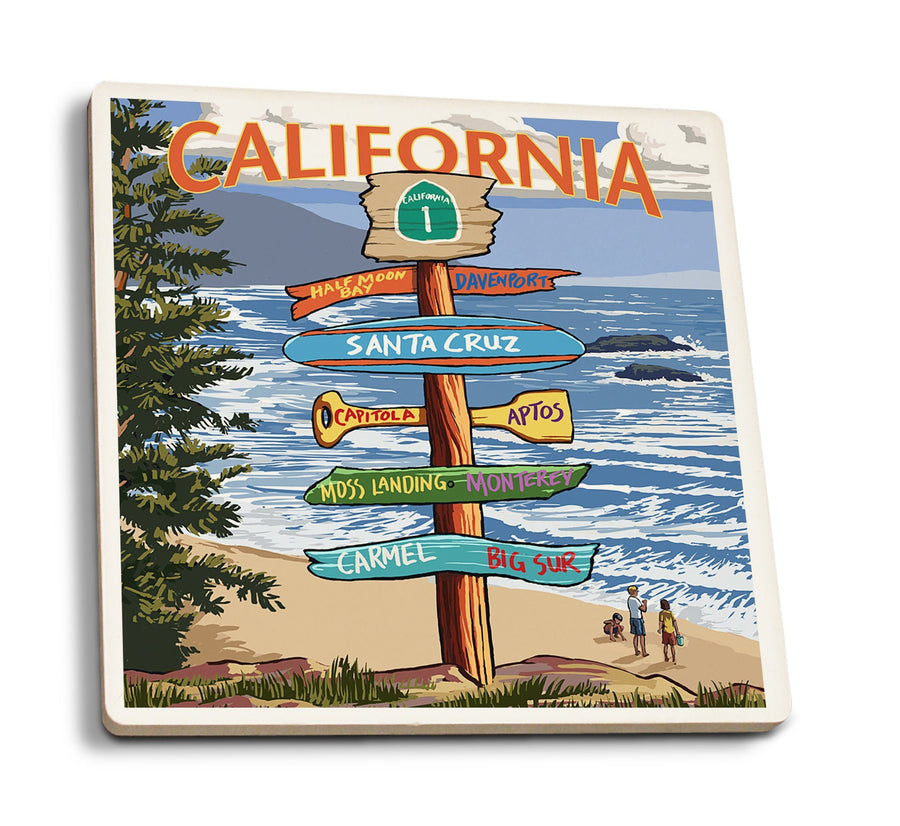 Coasters (Santa Cruz, California, Destinations Sign, Lantern Press Artwork) Lifestyle-Coaster Lantern Press 