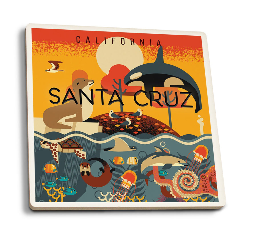 Coasters (Santa Cruz, California, Geometric, Marine Animals, Lantern Press Artwork) Lifestyle-Coaster Lantern Press 