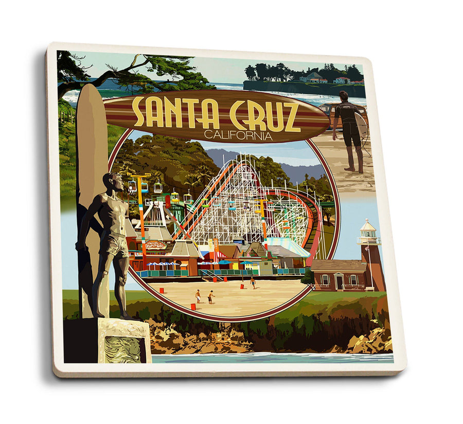 Coasters (Santa Cruz, California, Scenes Montage, Lantern Press Artwork) Lifestyle-Coaster Lantern Press 