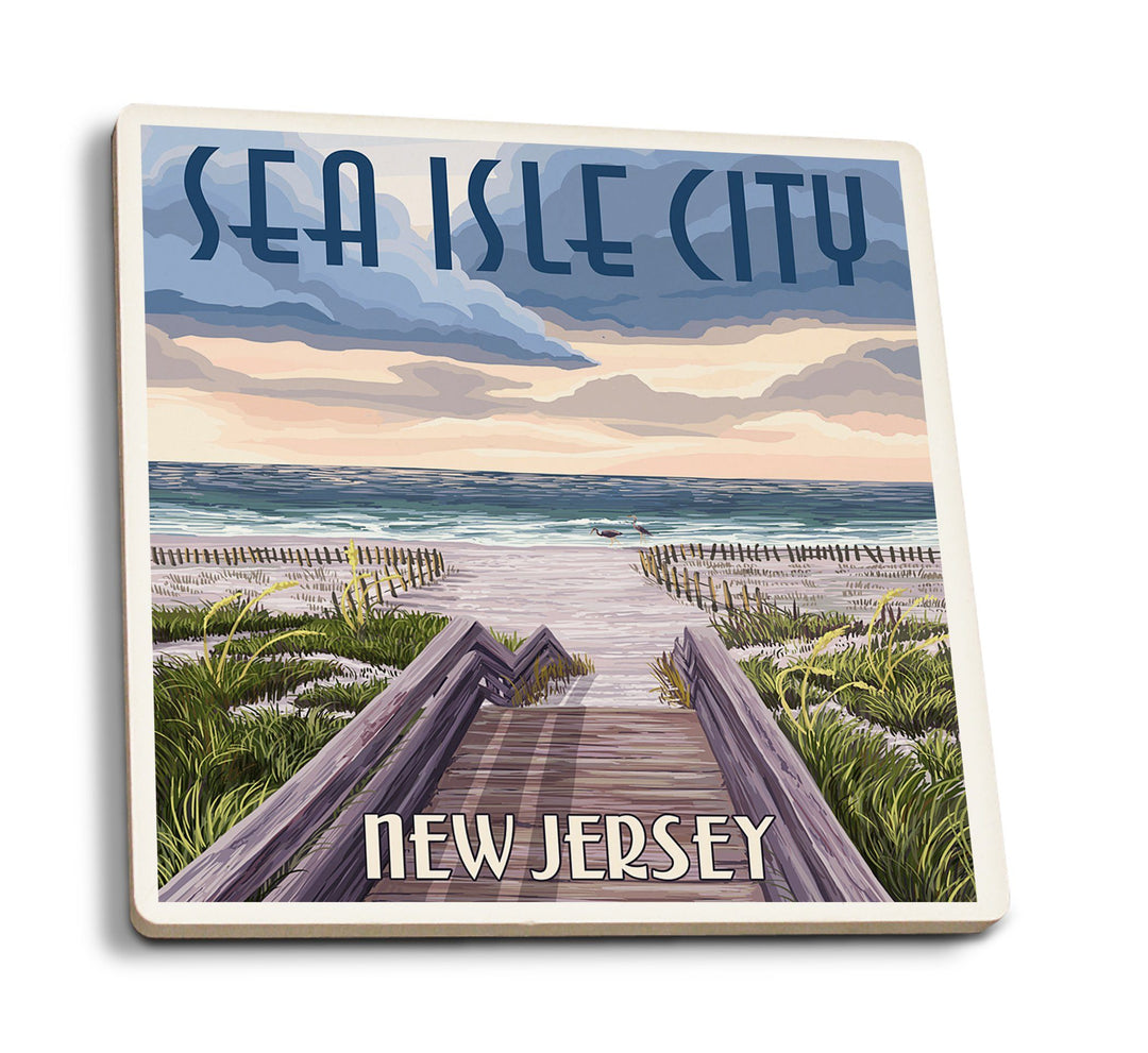Coasters (Sea Isle City, New Jersey, Beach Boardwalk Scene, Lantern Press Artwork) Lifestyle-Coaster Lantern Press 