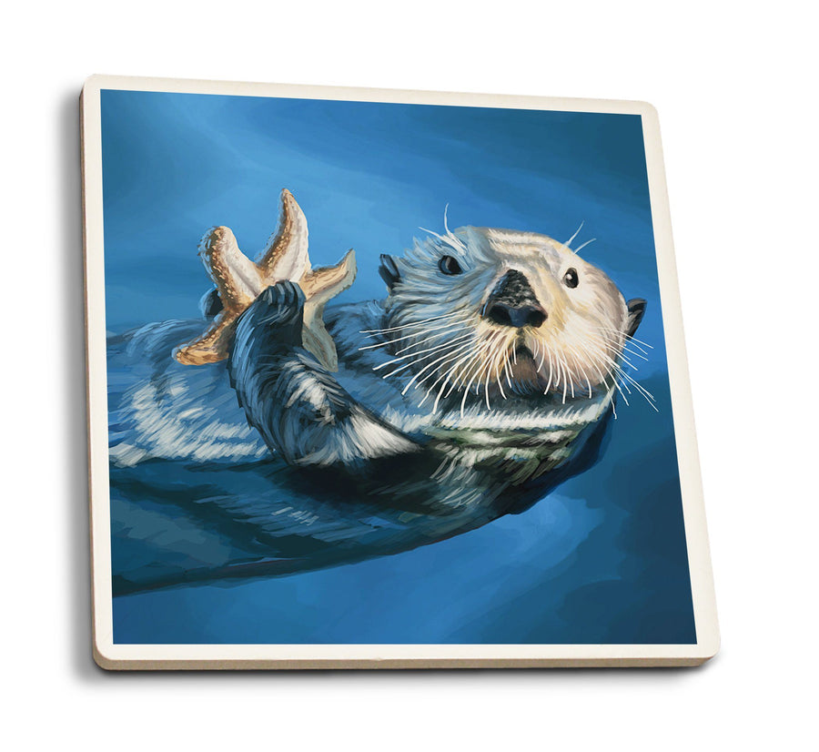 Coasters (Sea Otter, Lantern Press Artwork) Lifestyle-Coaster Lantern Press 