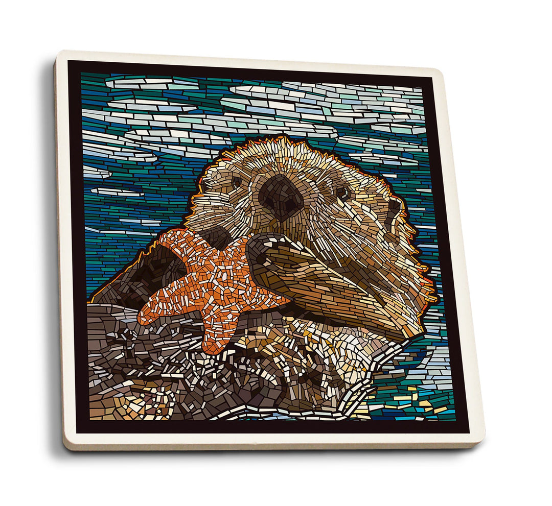 Coasters (Sea Otter, Paper Mosaic, Lantern Press Artwork) Lifestyle-Coaster Lantern Press 