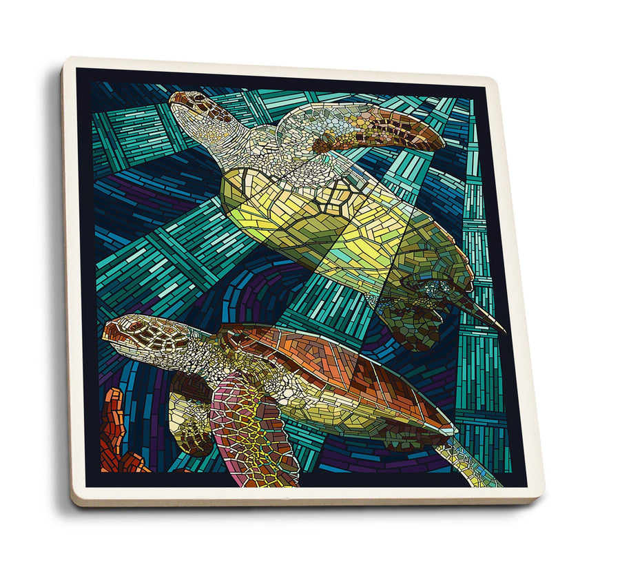 Coasters (Sea Turtle, Paper Mosaic, Lantern Press Artwork) Lifestyle-Coaster Lantern Press 