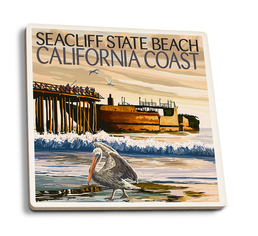 Coasters (Seacliff State Beach, California Coast, Lantern Press Artwork) Lifestyle-Coaster Lantern Press 