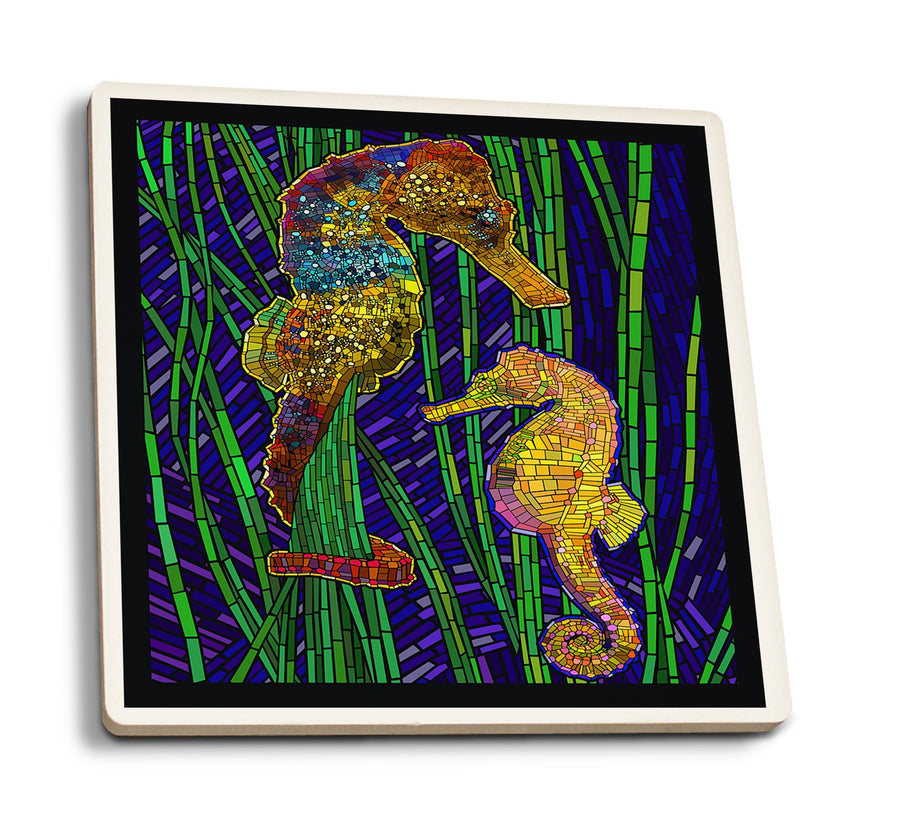 Coasters (Seahorses, Paper Mosaic, Lantern Press Artwork) Lifestyle-Coaster Lantern Press 
