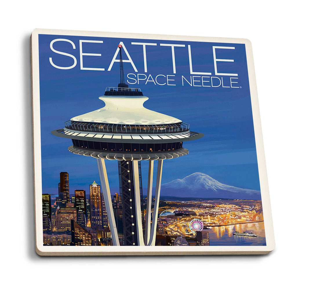 Coasters (Seattle, Washington, Space Needle Aerial View, Lantern Press Artwork) Lifestyle-Coaster Lantern Press 