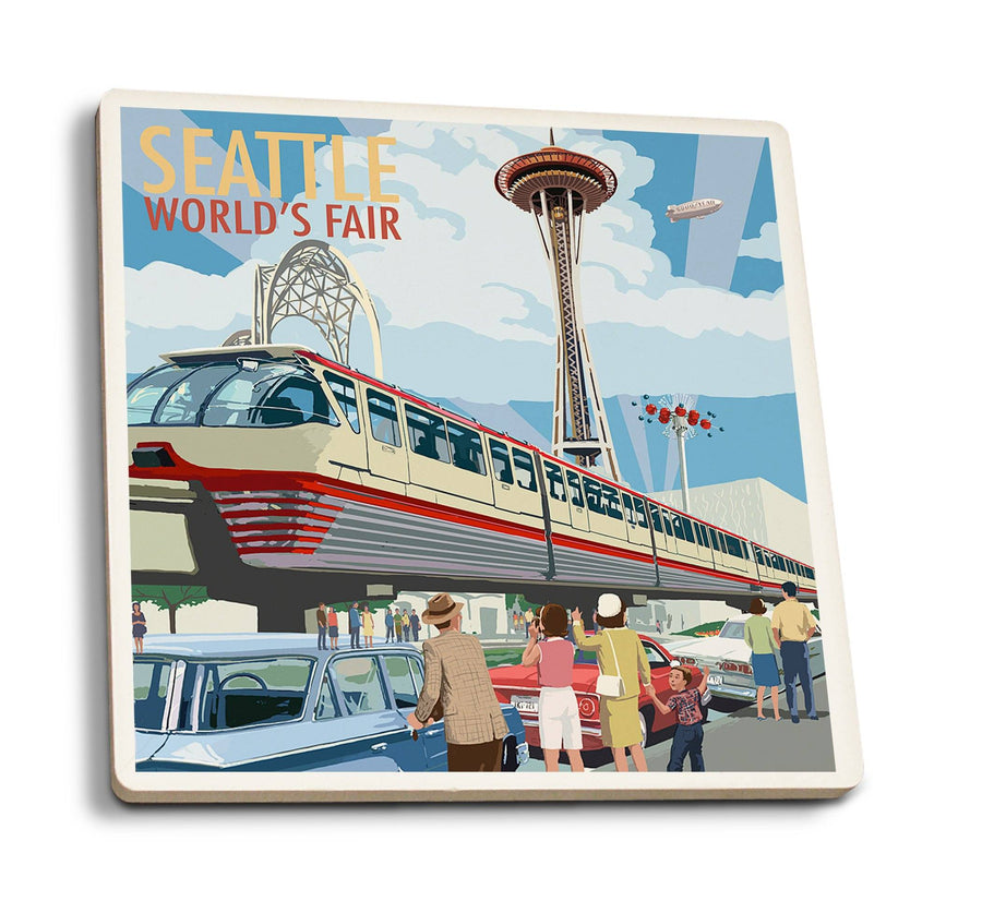 Coasters (Seattle, Washington, Space Needle Opening Day Scene, Lantern Press Artwork) Lifestyle-Coaster Lantern Press 