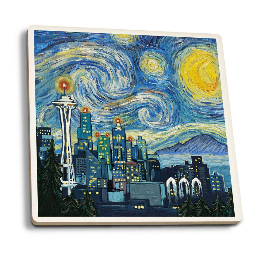 Coasters (Seattle, Washington, Starry Night City Series, Lantern Press Artwork) Coasters Lantern Press 