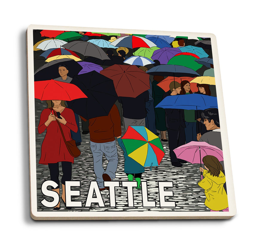 Coasters (Seattle, Washington, Umbrellas, Lantern Press Artwork) Lifestyle-Coaster Lantern Press 