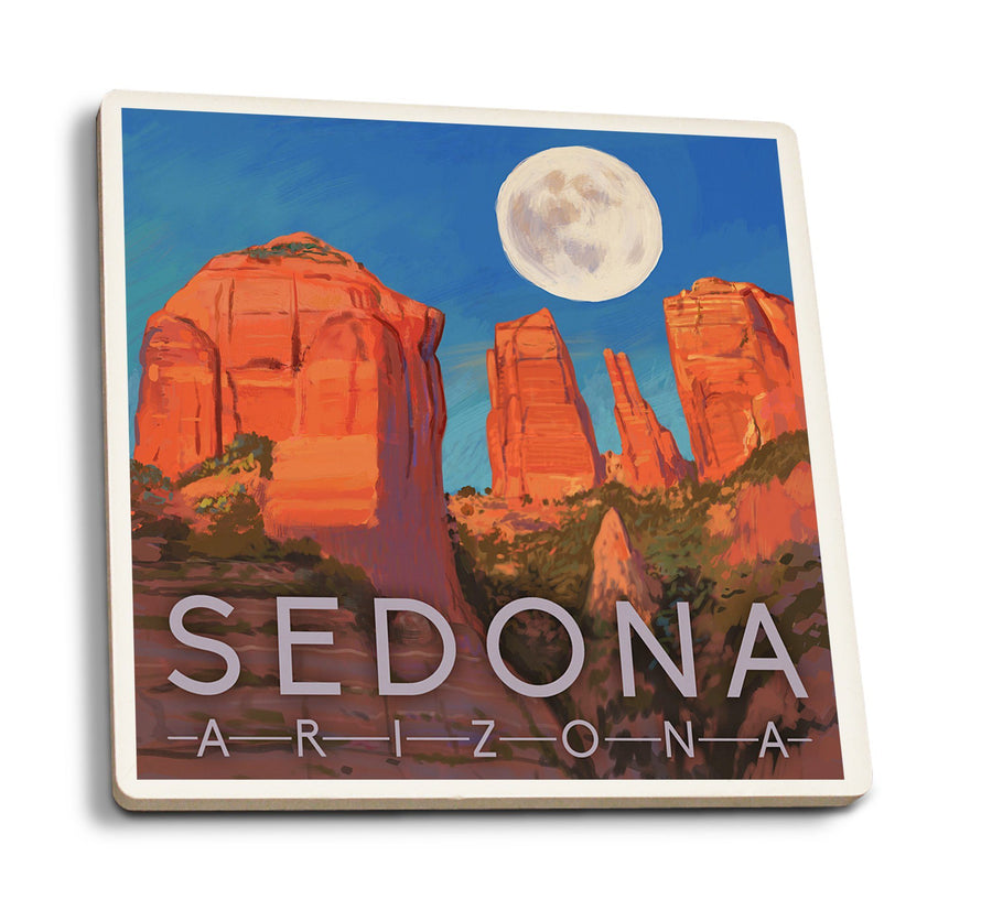 Coasters (Sedona, Arizona, Cathedral Rock, Moon, Oil Painting, Lantern Press Artwork) Coasters Lantern Press 