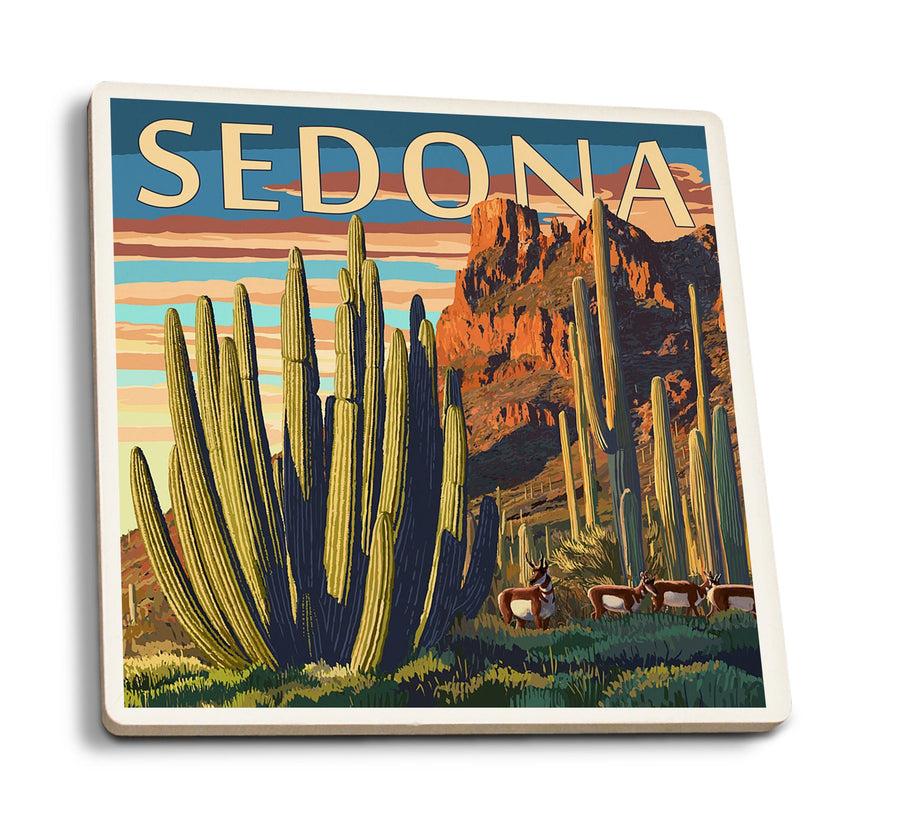Coasters (Sedona, Arizona, Organ Pipe Cactus, Lantern Press Artwork) Lifestyle-Coaster Lantern Press 