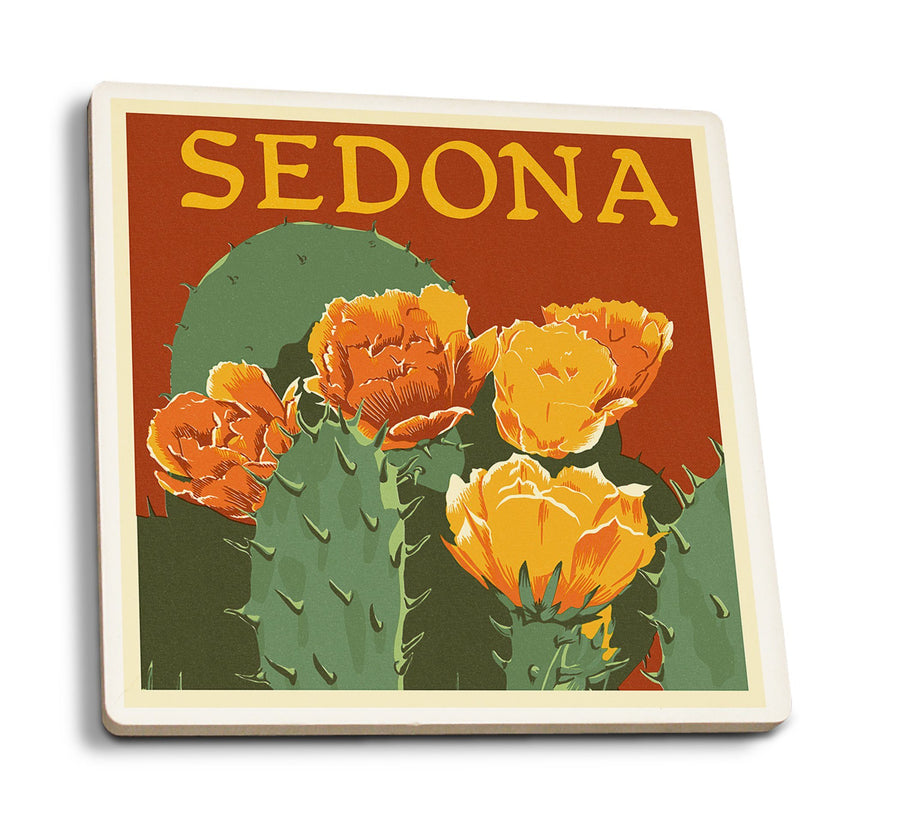 Coasters (Sedona, Arizona, Prickly Pear Cactus, Letterpress, Lantern Press Artwork) Lifestyle-Coaster Lantern Press 