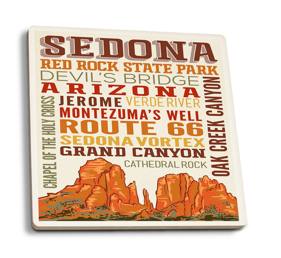 Coasters (Sedona, Arizona, Typography, Lantern Press Artwork) Lifestyle-Coaster Lantern Press 