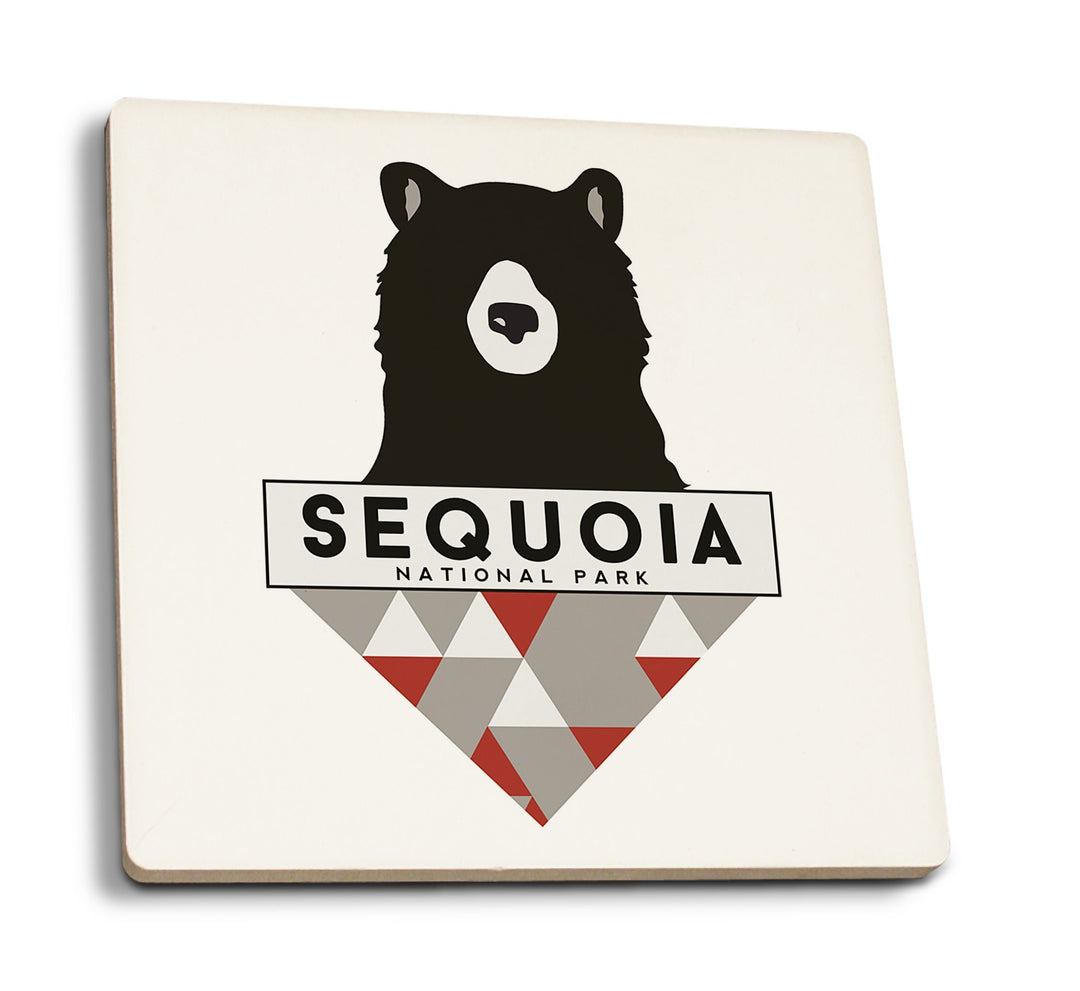 Coasters (Sequoia National Park, Bear & Triangles, Contour, Lantern Press Artwork) Lifestyle-Coaster Lantern Press 
