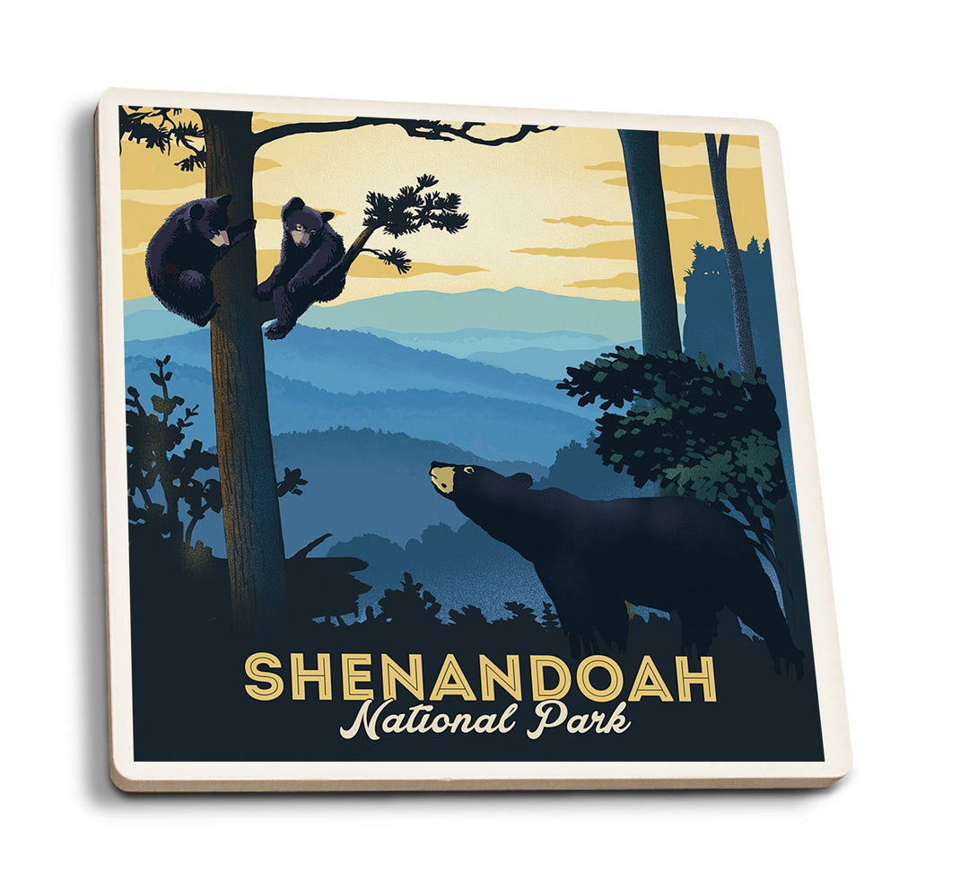 Coasters (Shenandoah National Park, Black Bears, Lithograph, Lantern Press Artwork) Coasters Lantern Press 