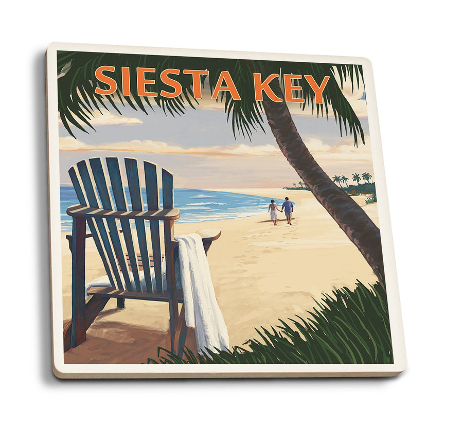 Coasters (Siesta Key, Florida, Adirondack Chair on the Beach, Lantern Press Artwork) Lifestyle-Coaster Lantern Press 
