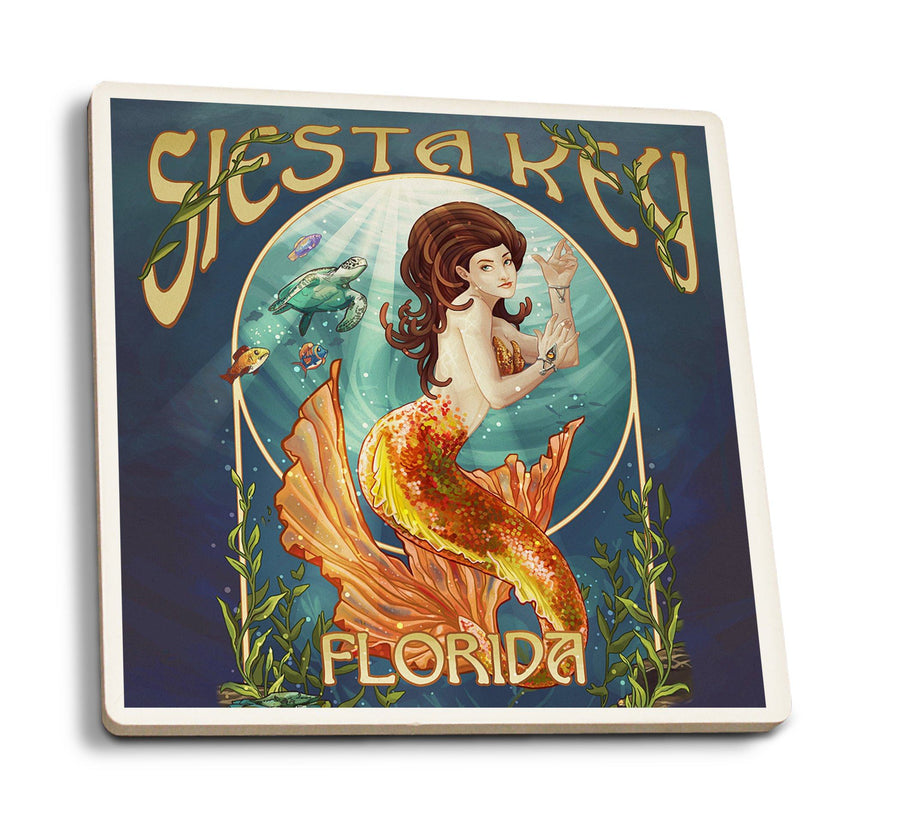 Coasters (Siesta Key, Florida, Mermaid, Lantern Press Artwork) Lifestyle-Coaster Lantern Press 