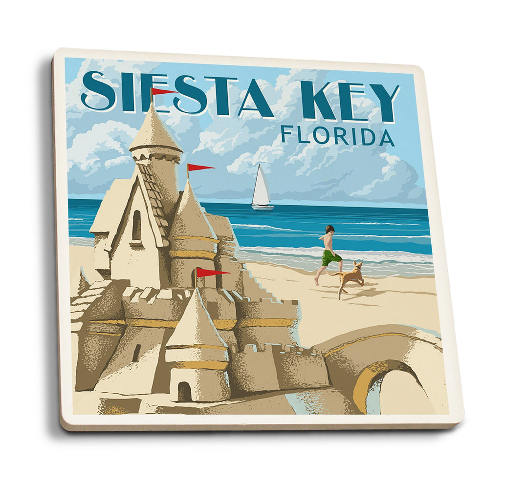 Coasters (Siesta Key, Florida, Sandcastle, Lantern Press Artwork) Lifestyle-Coaster Lantern Press 