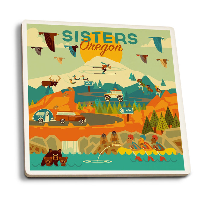 Coasters (Sisters, Oregon, Geometric, Lantern Press Artwork) Lifestyle-Coaster Lantern Press 