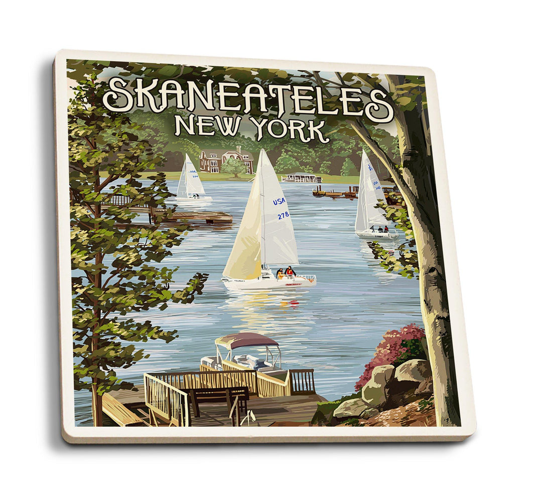 Coasters (Skaneateles, New York, Lake View with Sailboats, Lantern Press Artwork) Coasters Lantern Press 