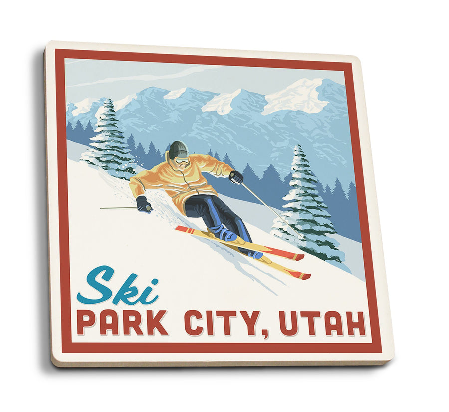 Coasters (Ski Park City, Utah, Downhill Skier, Lantern Press Artwork) Coasters Lantern Press 