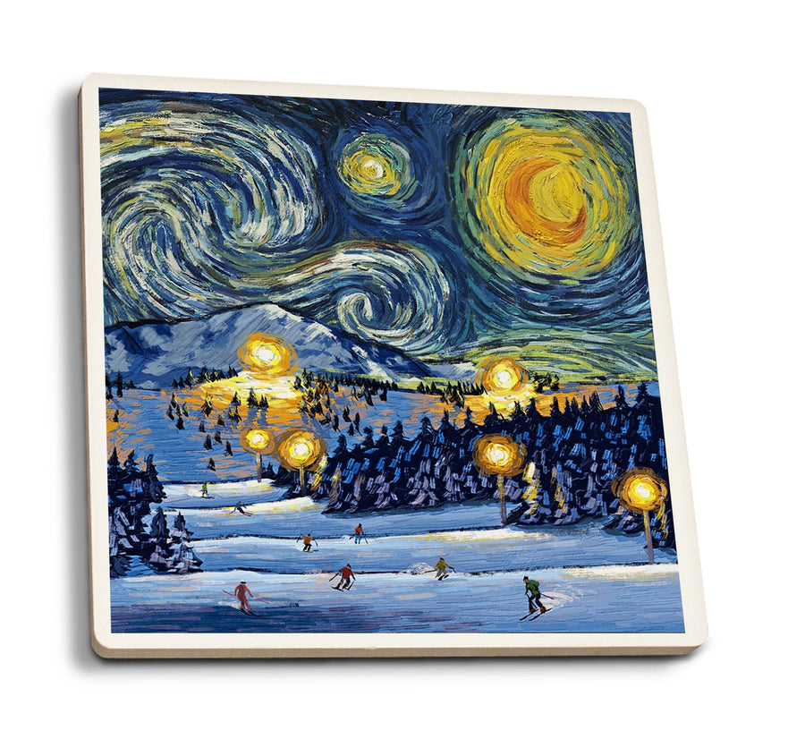 Coasters (Ski Resort with Mountain, Starry Night, Lantern Press Artwork) Coasters Lantern Press 