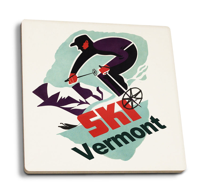 Coasters (Ski Vermont, Retro Skier, Lantern Press Artwork) Lifestyle-Coaster Lantern Press 