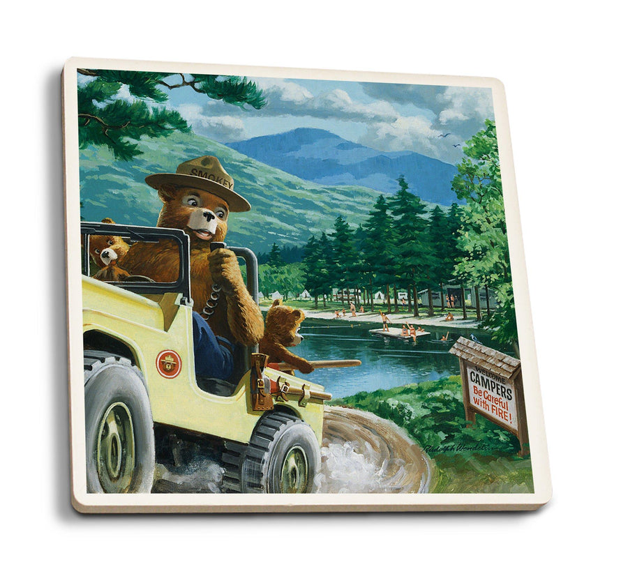 Coasters (Smokey Bear, Leaving in SUV, Vintage Poster) Coasters Lantern Press 
