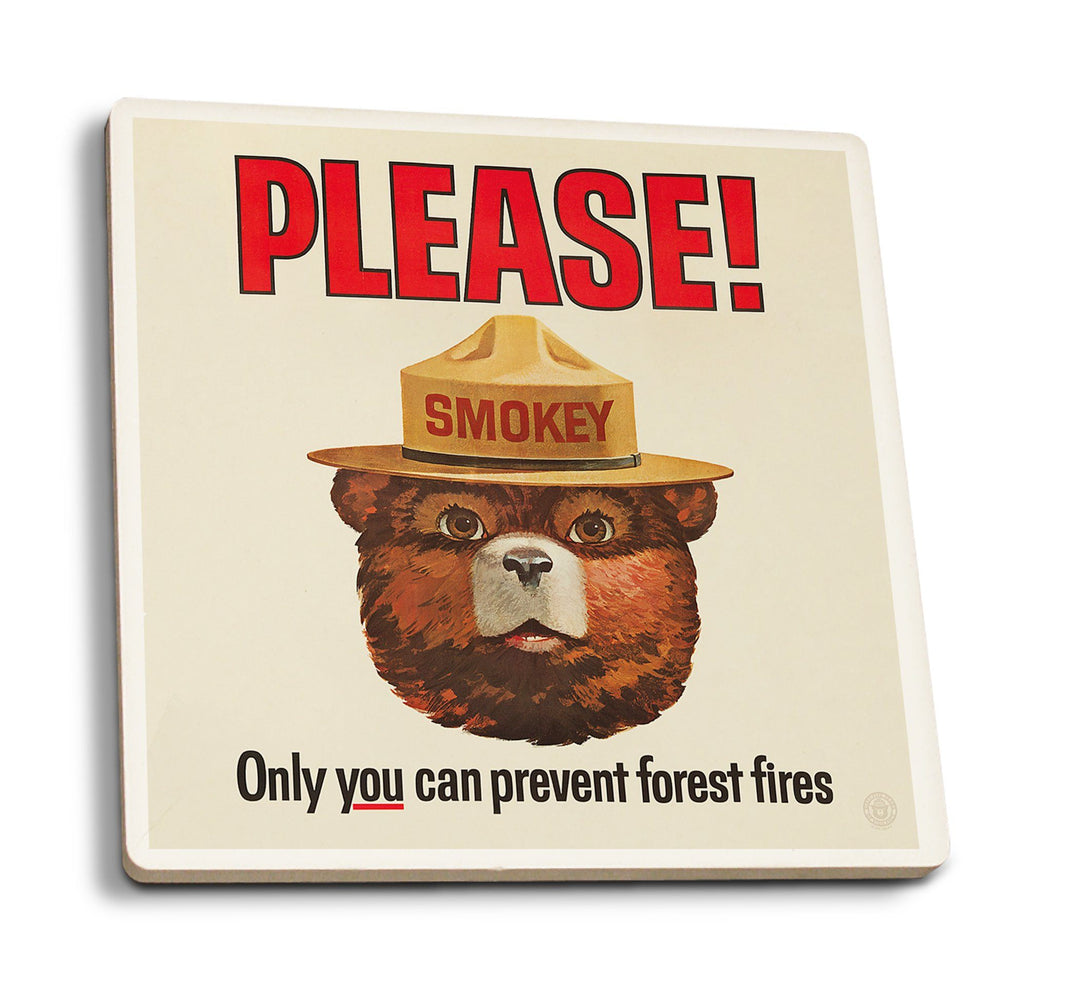 Coasters (Smokey Bear Vintage Poster, Only You Can Prevent Forest Fires) Lifestyle-Coaster Lantern Press 