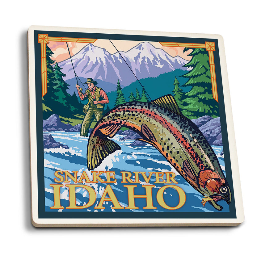 Coasters (Snake River, Idaho, Fly Fishing Scene, Lantern Press Artwork) Lifestyle-Coaster Lantern Press 