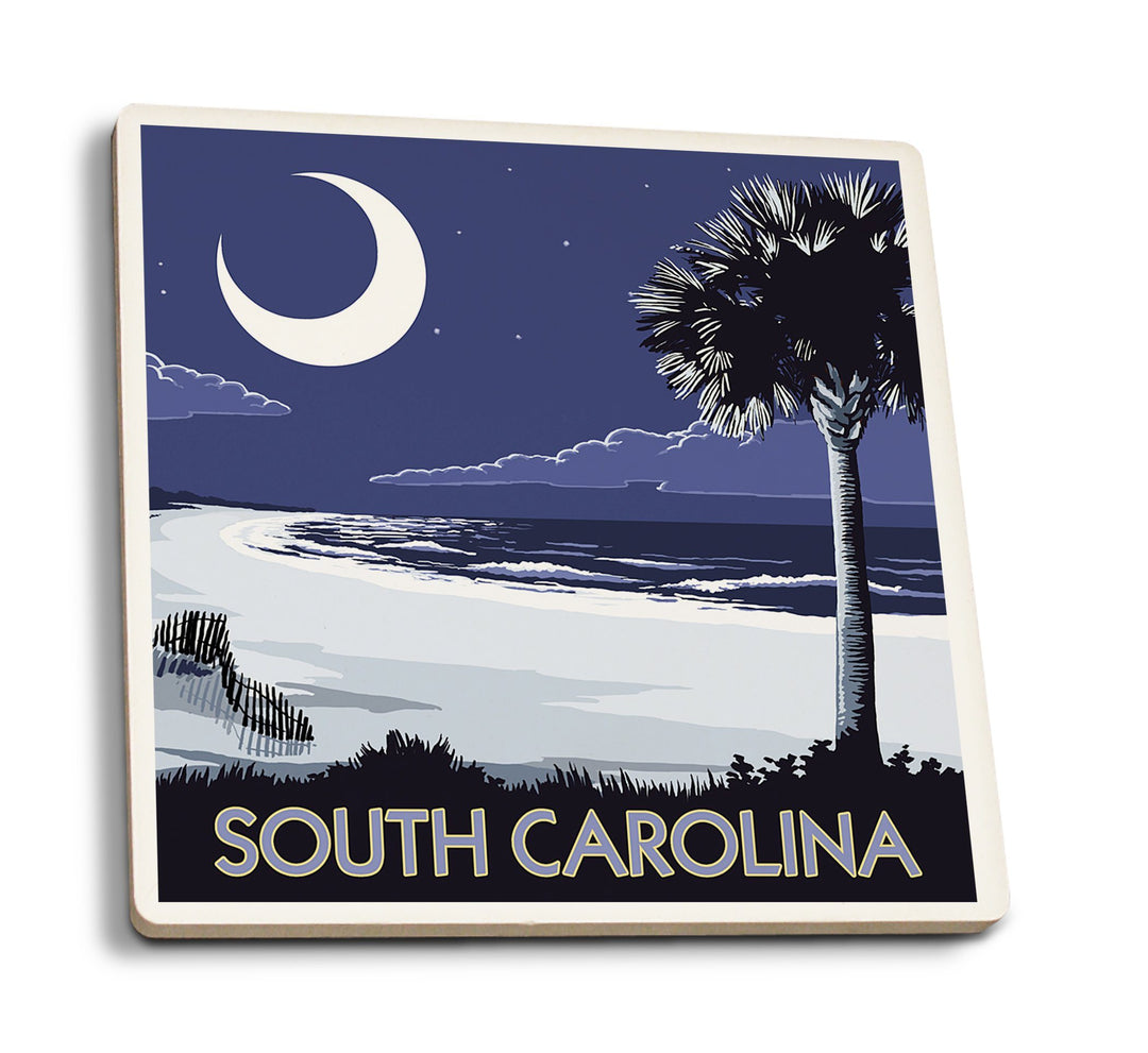 South Carolina, Palmetto Moon, Lantern Press Artwork, Coaster Set