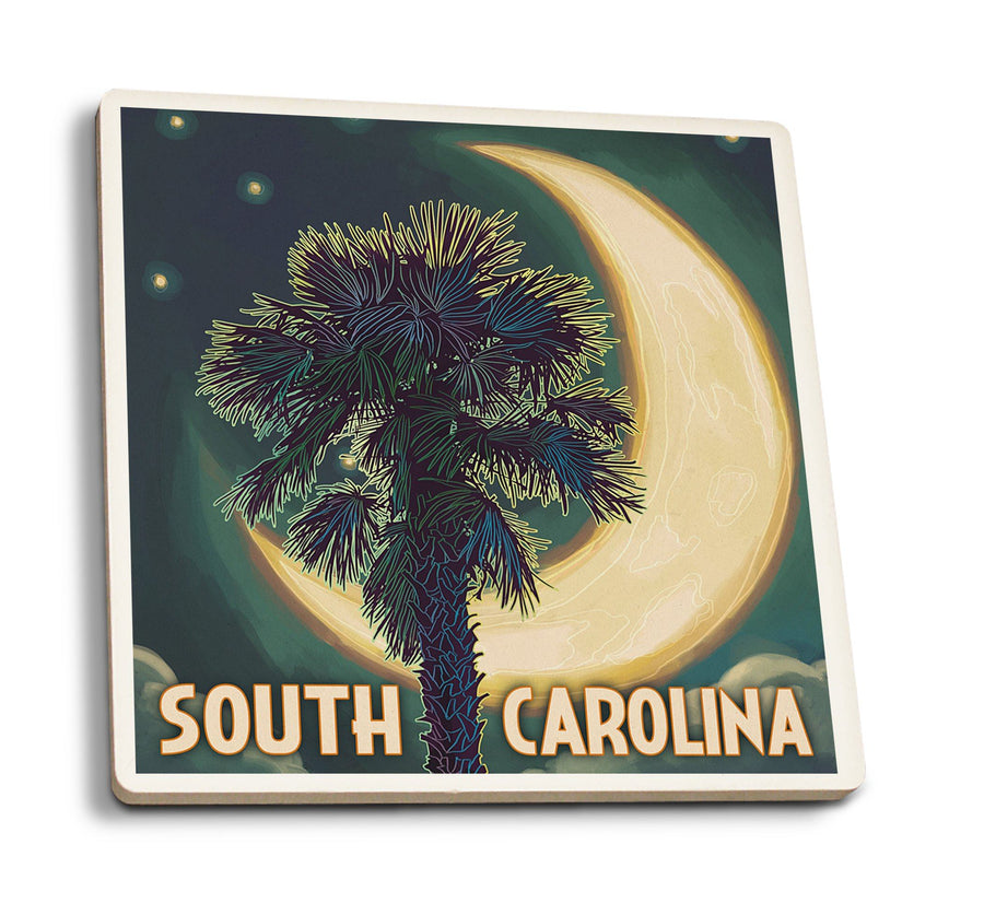 Coasters (South Carolina, Palmetto Moon & Palm, Lantern Press Artwork) Lifestyle-Coaster Lantern Press 