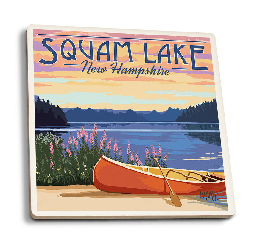Coasters (Squam Lake, New Hampshire, Canoe & Lake, Lantern Press Artwork) Lifestyle-Coaster Lantern Press 
