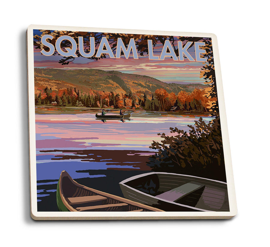 Coasters (Squam Lake, New Hampshire, Lake at Dusk, Lantern Press Artwork) Lifestyle-Coaster Lantern Press 