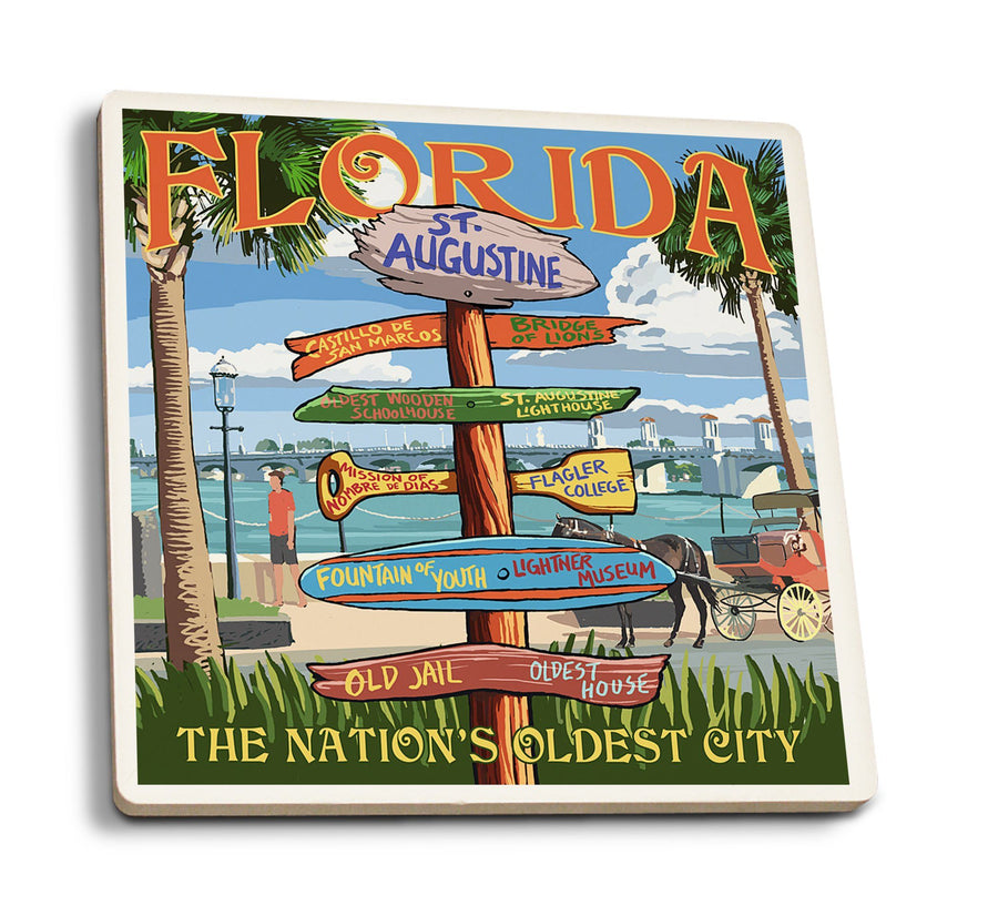 Coasters (St. Augustine, Florida, Destinations Sign, Lantern Press Artwork) Lifestyle-Coaster Lantern Press 