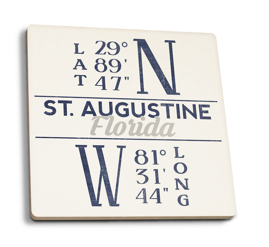 Coasters (St. Augustine, Florida, Latitude & Longitude (Blue), Lantern Press Artwork) Lifestyle-Coaster Lantern Press 