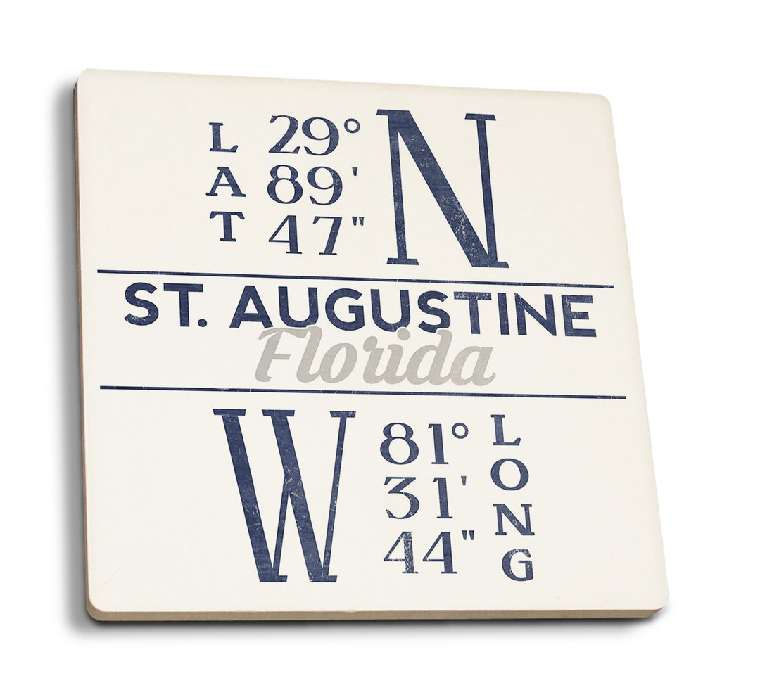 Coasters (St. Augustine, Florida, Latitude & Longitude (Blue), Lantern Press Artwork) Lifestyle-Coaster Lantern Press 