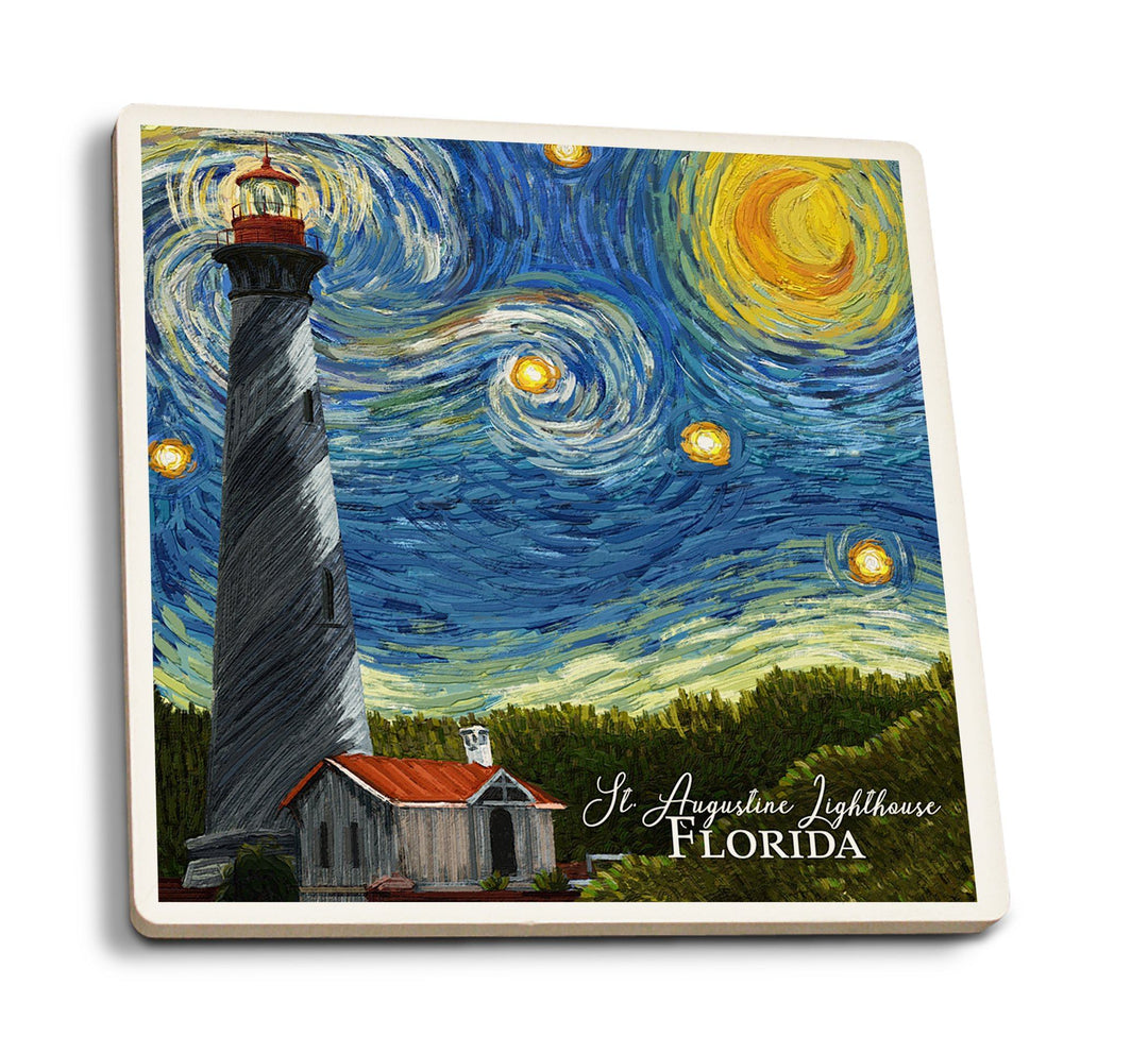 Coasters (St. Augustine, Florida, Lighthouse, Starry Night, Lantern Press Artwork) Lifestyle-Coaster Lantern Press 