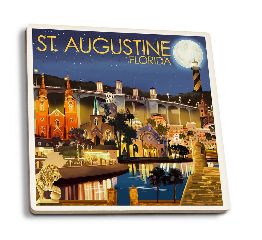 Coasters (St. Augustine, Florida, Night Scene, Lantern Press Artwork) Lifestyle-Coaster Lantern Press 