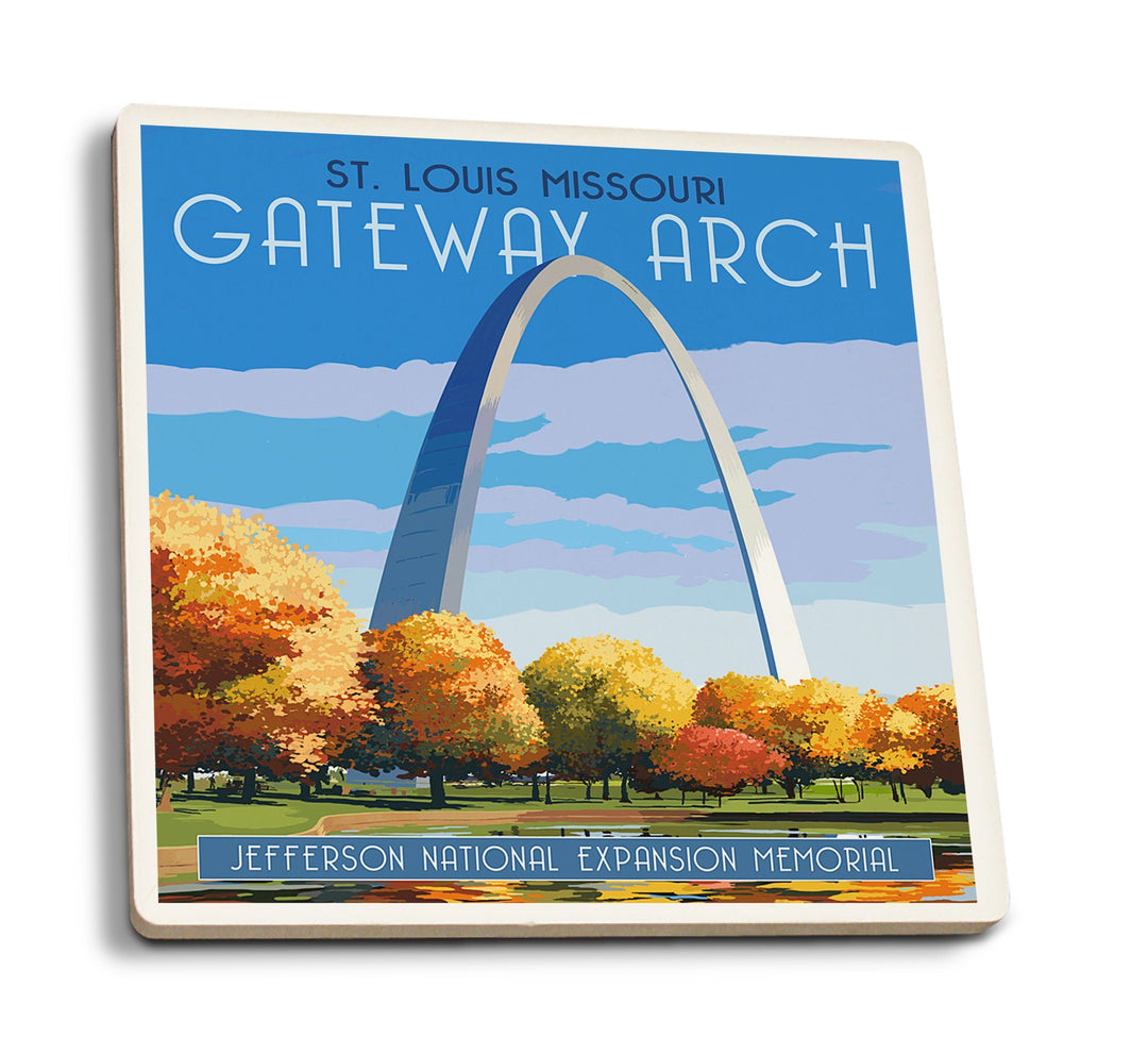 Coasters (St. Louis, Missouri, Gateway Arch in Fall, Lantern Press Artwork) Lifestyle-Coaster Lantern Press 